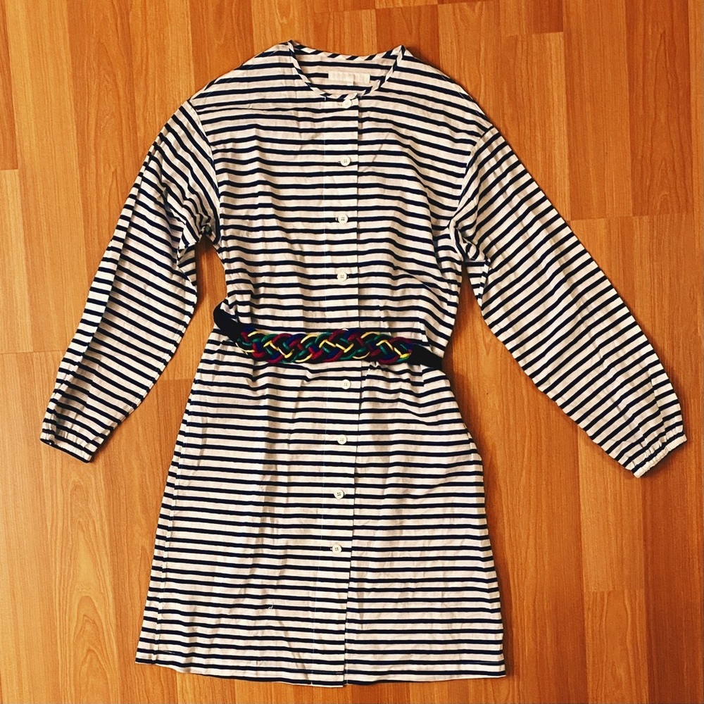 Apiece Apart long sleeve button front striped midi dress